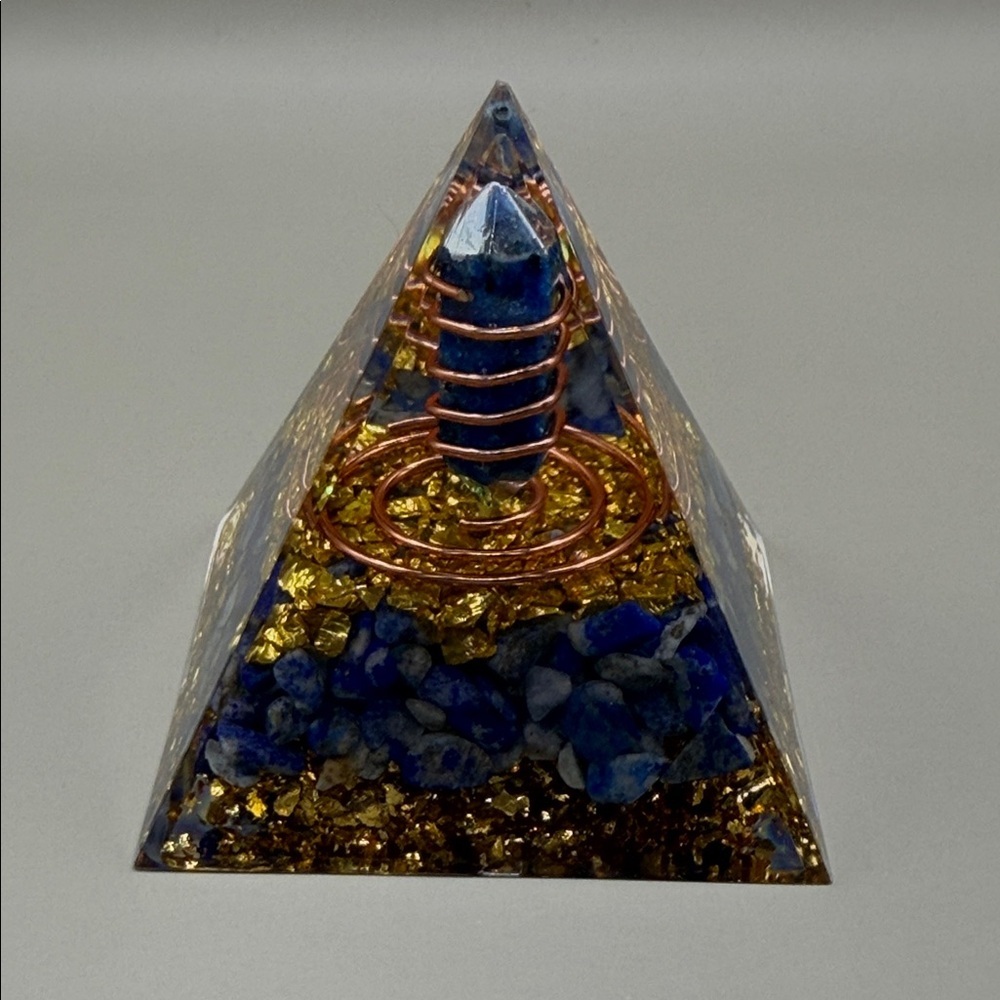 Blue Lapis Pyramid Orgone Generator with Copper Coil